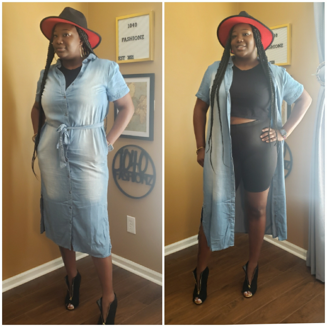 Chambray Belted Shirt Dress